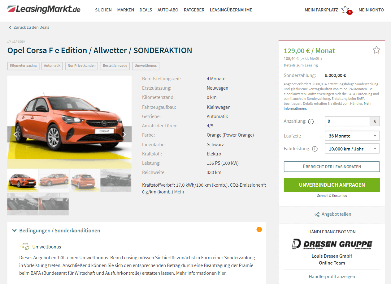 Opel Corsa-e im Leasing für129 Euro im Monat brutto - ntv Autoleasing