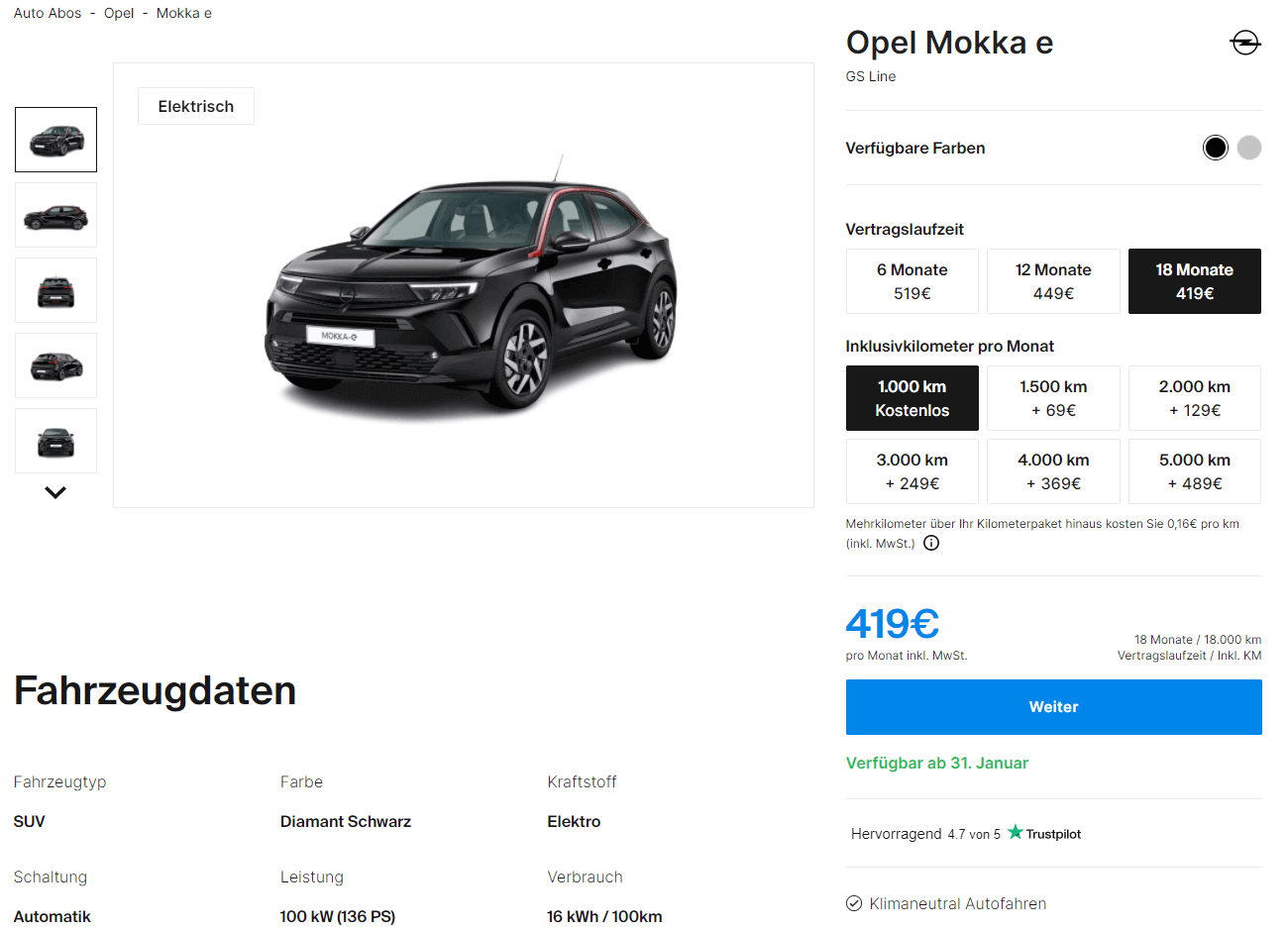 Opel Mokka-e im Auto-Abo