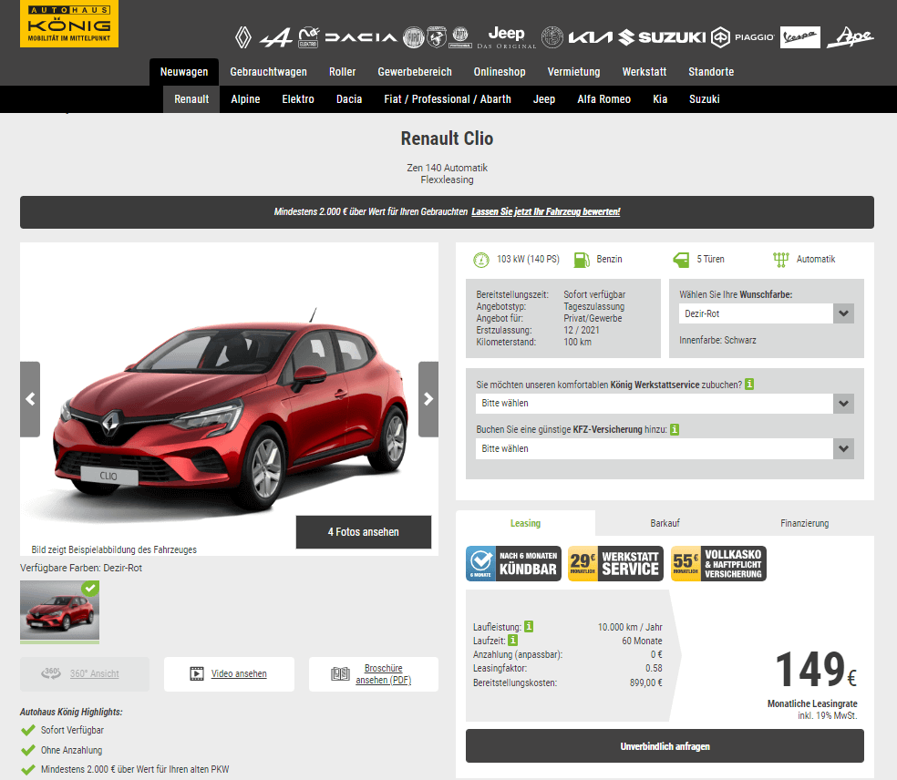 Renault Clio im Leasing für 149 Euro im Monat brutto - ntv Autoleasing
