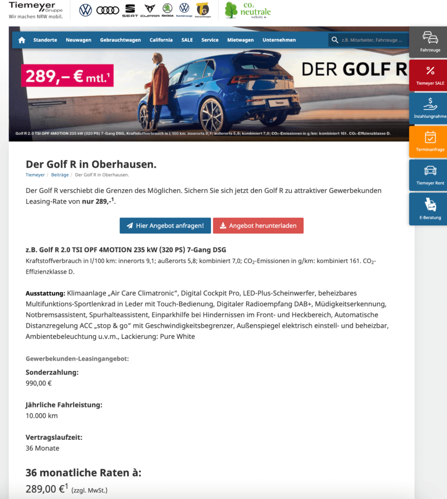 VW Golf R im Leasing für 289 Euro im Monat netto ntv Autoleasing