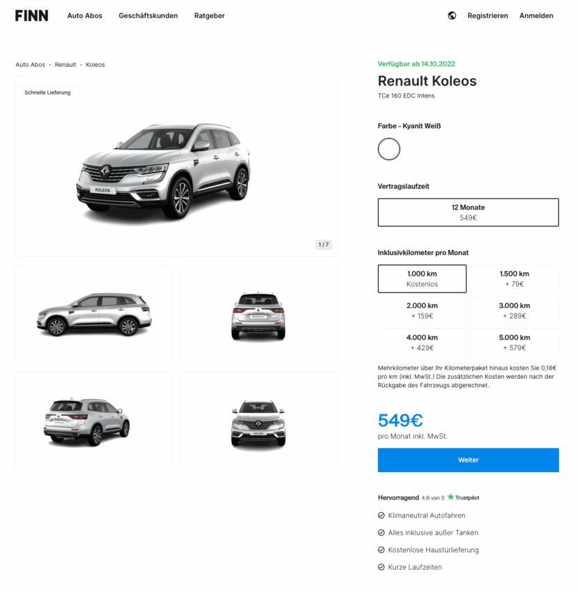 Renault Koleos im AutoAbo für mtl. 549€ brutto ntv Autoleasing