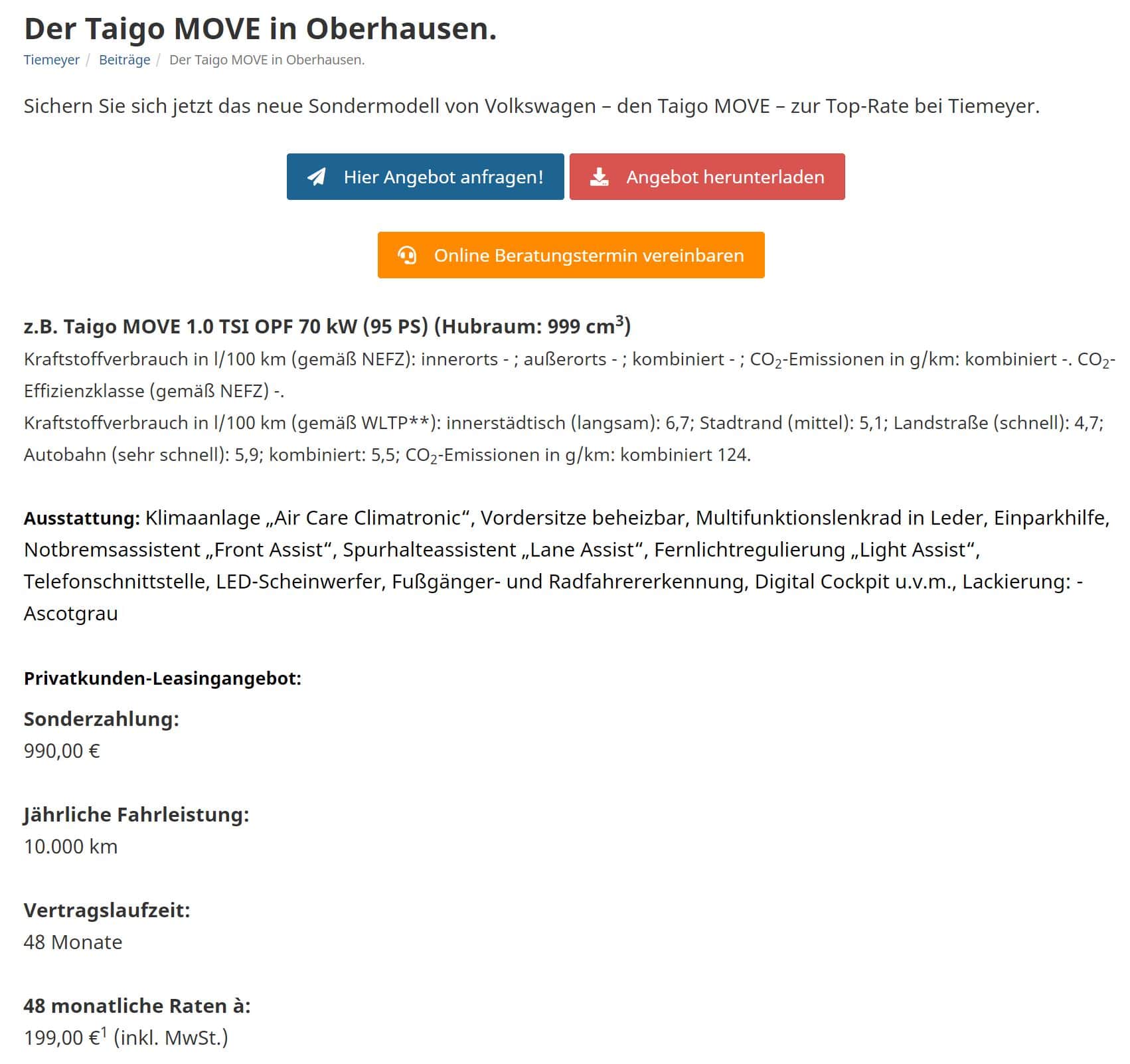 VW Taigo im Leasing für 219 € im Monat brutto - ntv Autoleasing