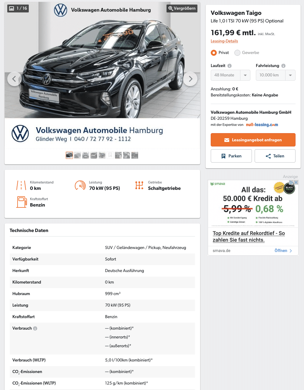 Volkswagen Taigo im Leasing für 162 Euro im Monat brutto - ntv Autoleasing