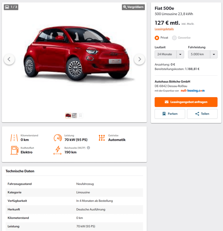 Fiat 500 Automatik Leasing