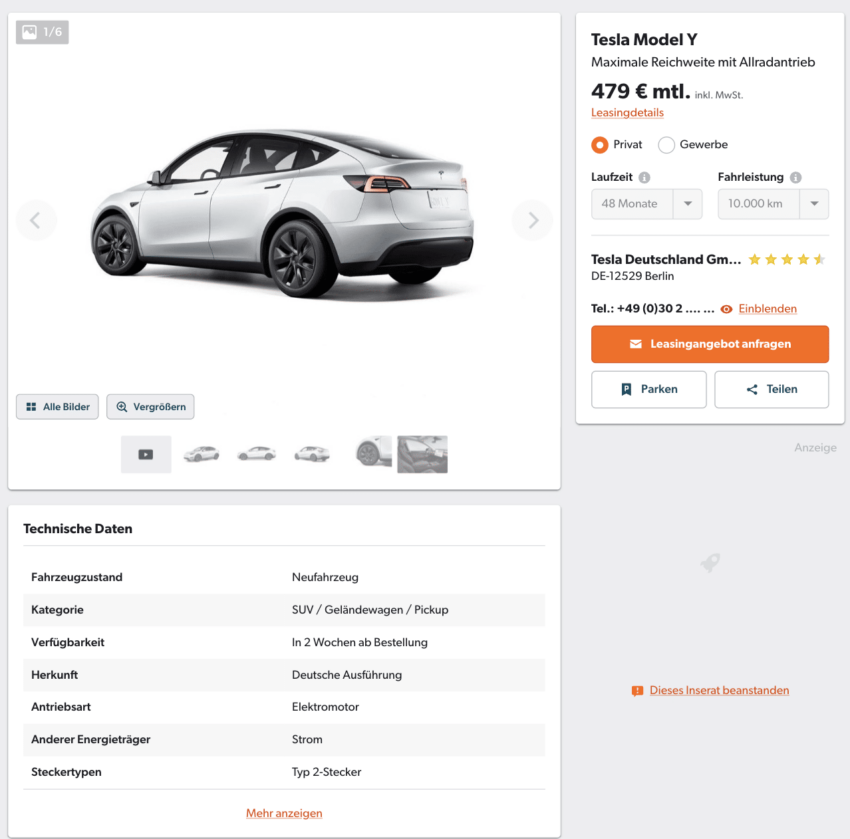 Tesla Model Y Leasing Privat